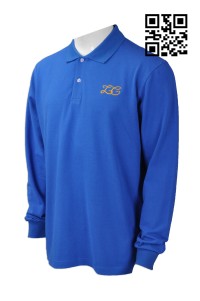 P719 來樣訂做Polo恤款式   設計長袖Polo恤款式  衫底開叉  自訂繡花LOGOPolo恤款式   Polo恤生產商     海藍色